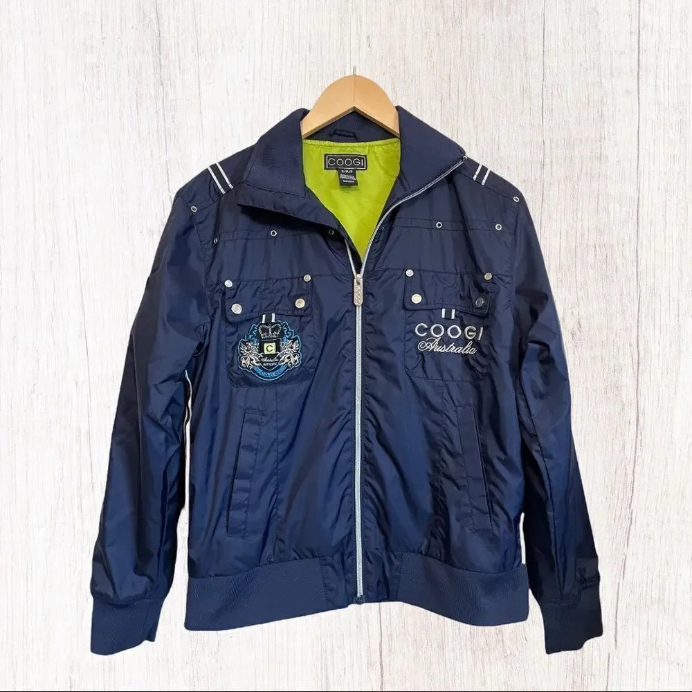 Coogi Navy Nylon Bomber Jacket SZ S‎